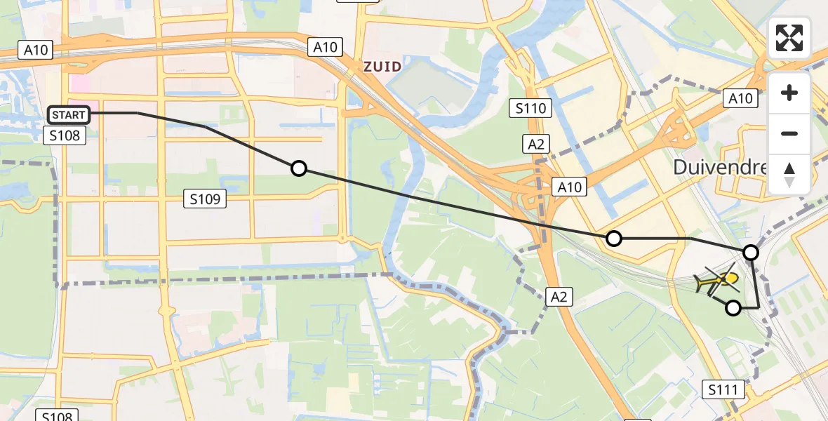 Routekaart van de vlucht: Lifeliner 1 naar Amsterdam-Duivendrecht