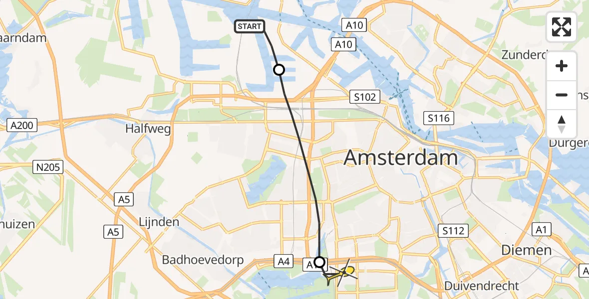 Routekaart van de vlucht: Lifeliner 1 naar VU Medisch Centrum Amsterdam