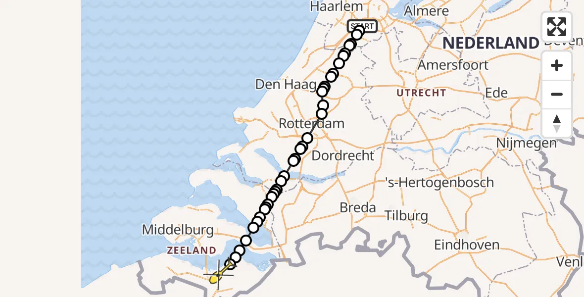 Routekaart van de vlucht: Politieheli naar Terneuzen