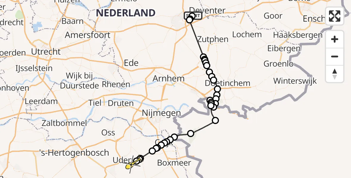 Routekaart van de vlucht: Politiehelikopter naar Vliegbasis Volkel
