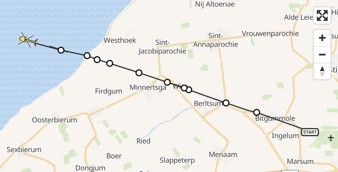 Routekaart van de vlucht: Ambulanceheli naar Formerum