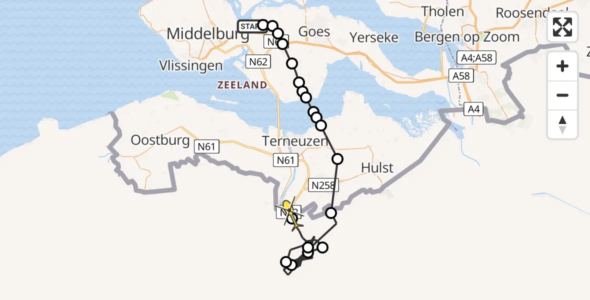 Routekaart van de vlucht: Politieheli naar Zelzate