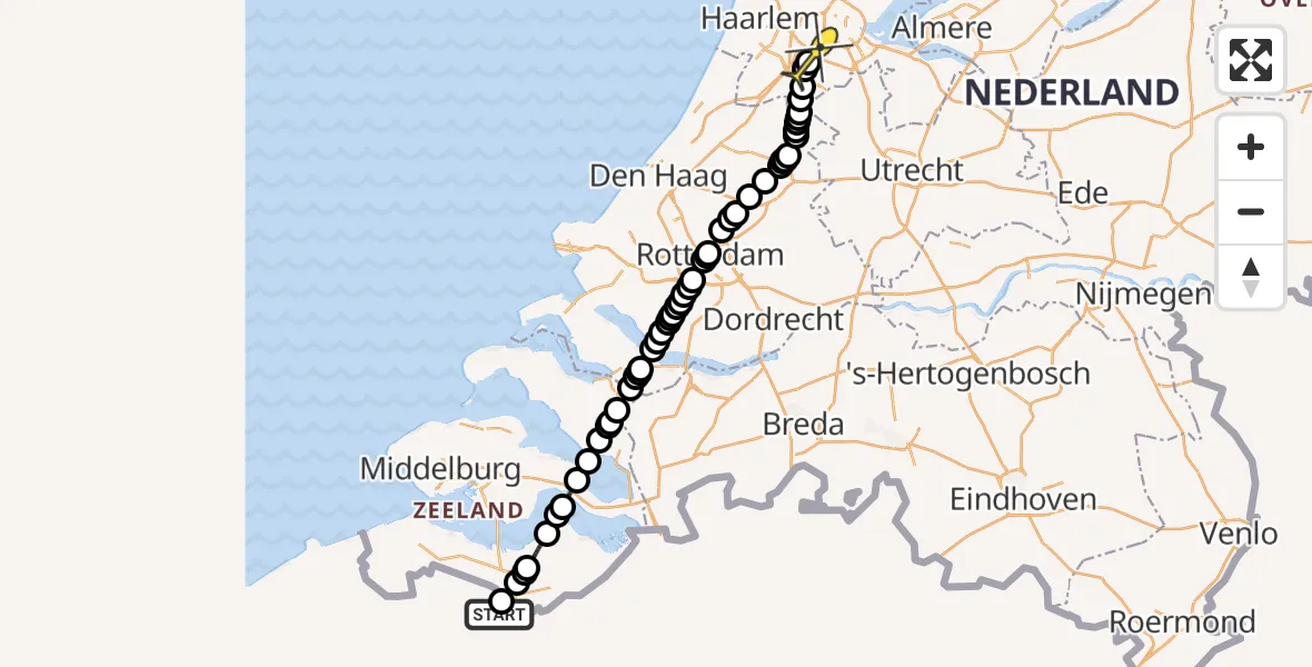 Routekaart van de vlucht: Politiehelikopter naar Schiphol