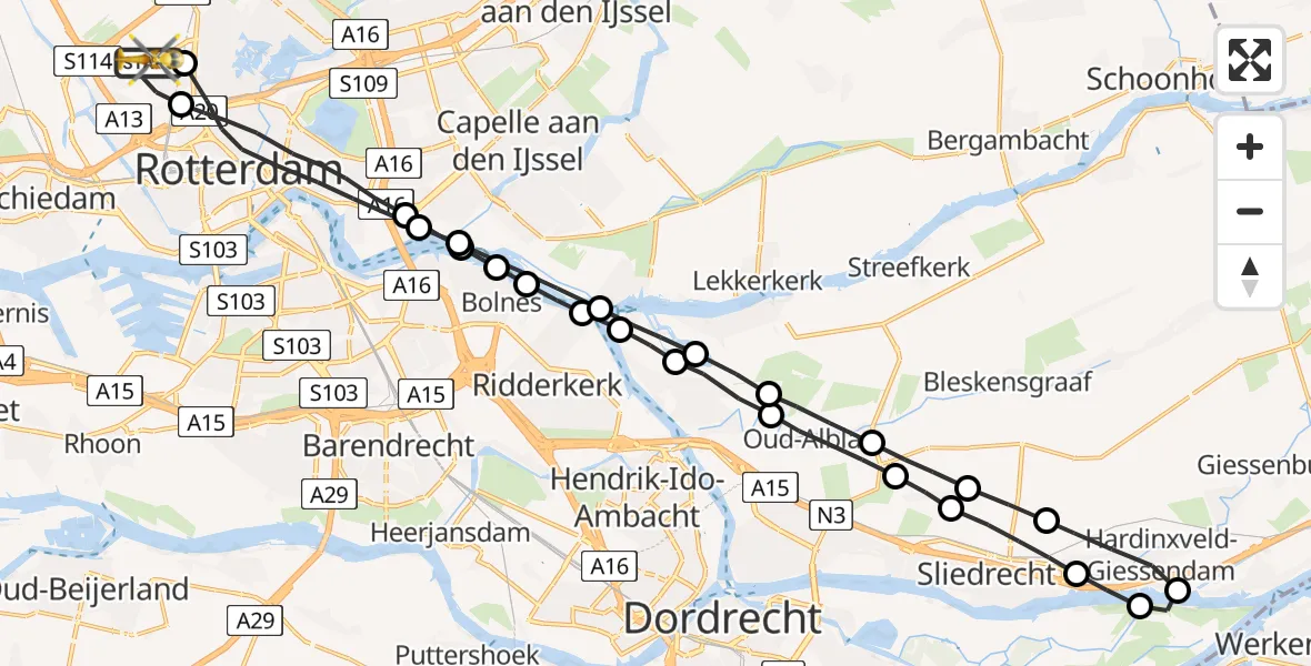 Vluchtroute Traumahelikopter Rotterdam The Hague Airport - Rotterdam The Hague Airport, 15 juni 2023, 21:48