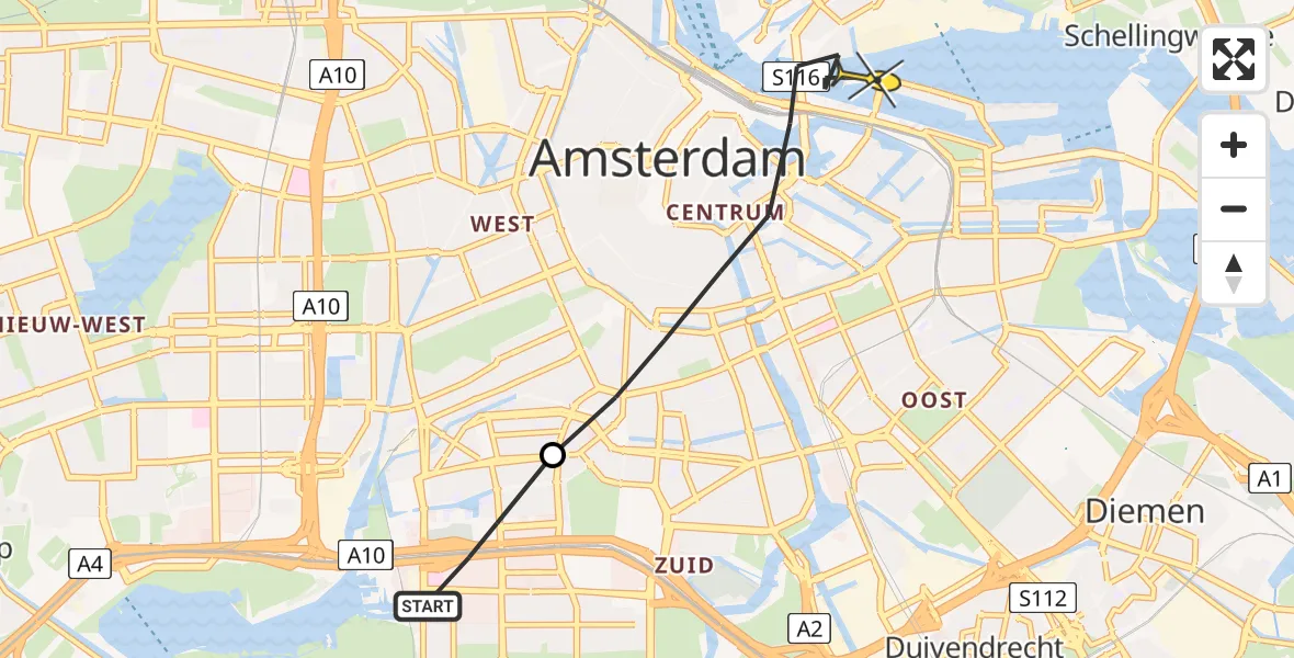 Routekaart van de vlucht: Lifeliner 1 naar Amsterdam