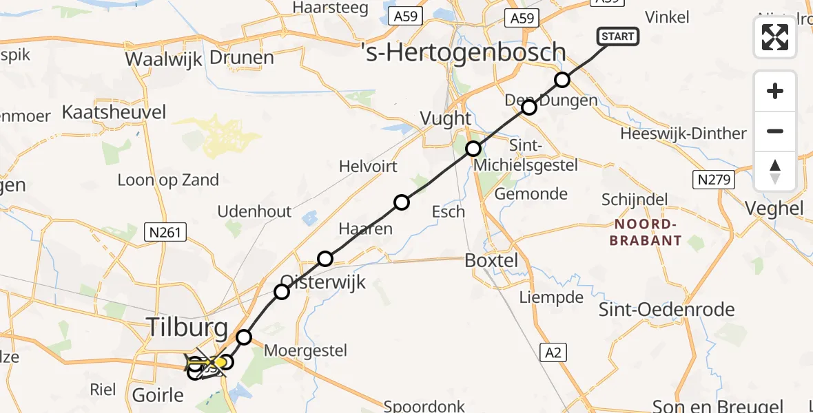 Routekaart van de vlucht: Lifeliner 3 naar Tilburg