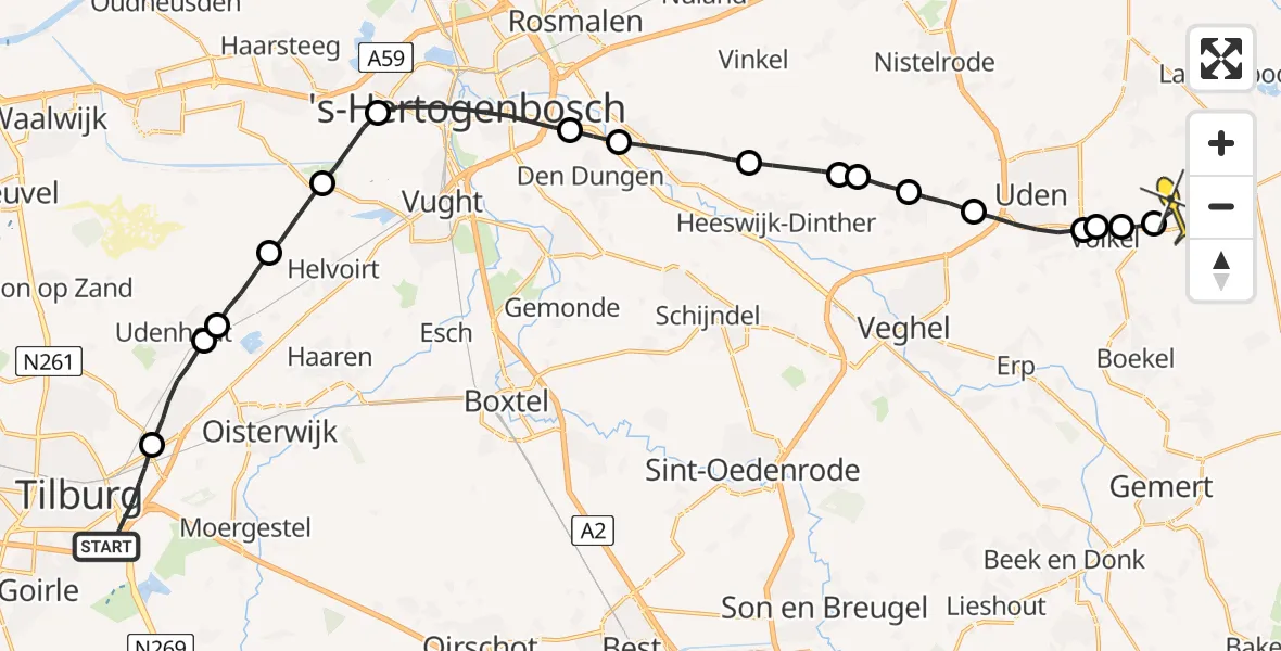 Routekaart van de vlucht: Lifeliner 3 naar Vliegbasis Volkel