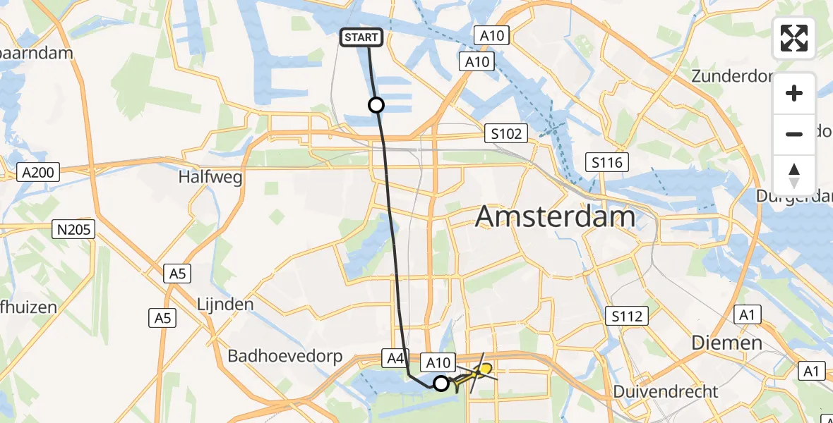 Routekaart van de vlucht: Lifeliner 1 naar VU Medisch Centrum Amsterdam