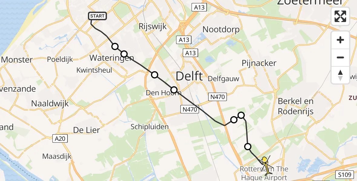 Routekaart van de vlucht: Lifeliner 2 naar Rotterdam The Hague Airport