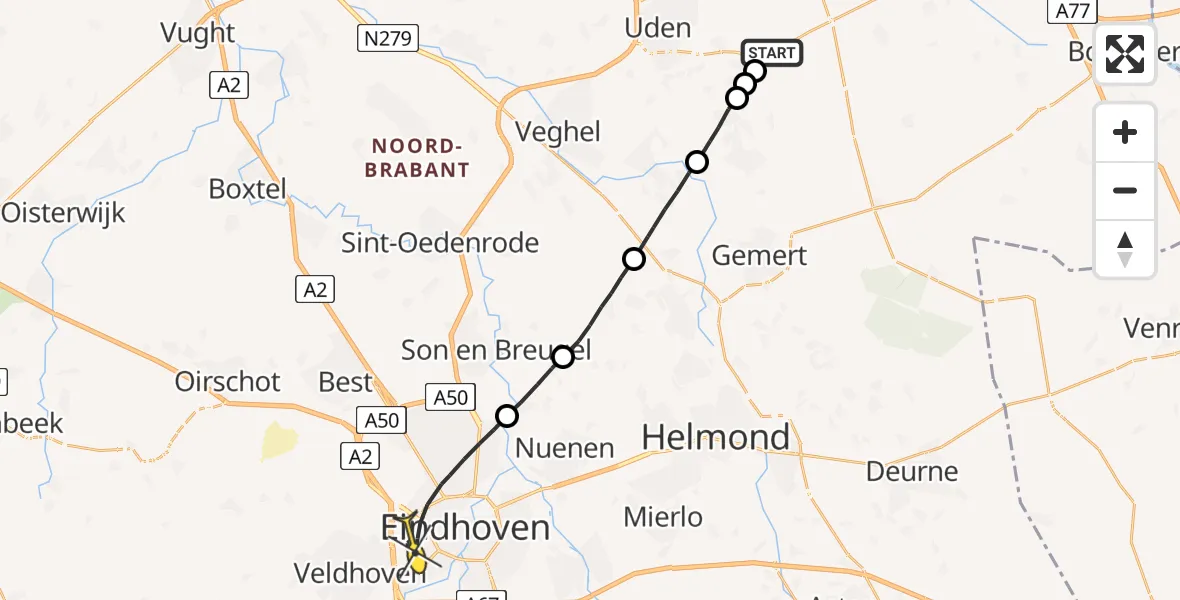 Routekaart van de vlucht: Lifeliner 3 naar Eindhoven