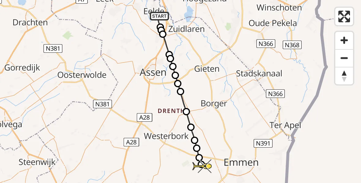 Routekaart van de vlucht: Lifeliner 4 naar Benneveld