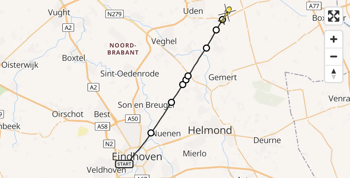 Routekaart van de vlucht: Lifeliner 3 naar Vliegbasis Volkel