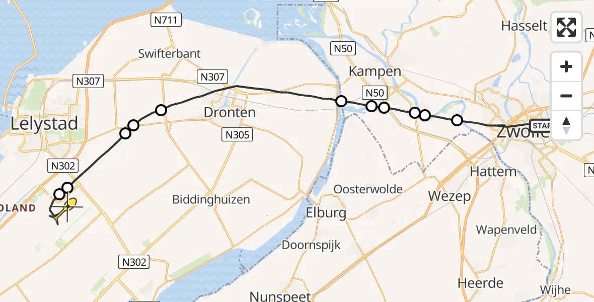 Routekaart van de vlucht: Lifeliner 1 naar Lelystad