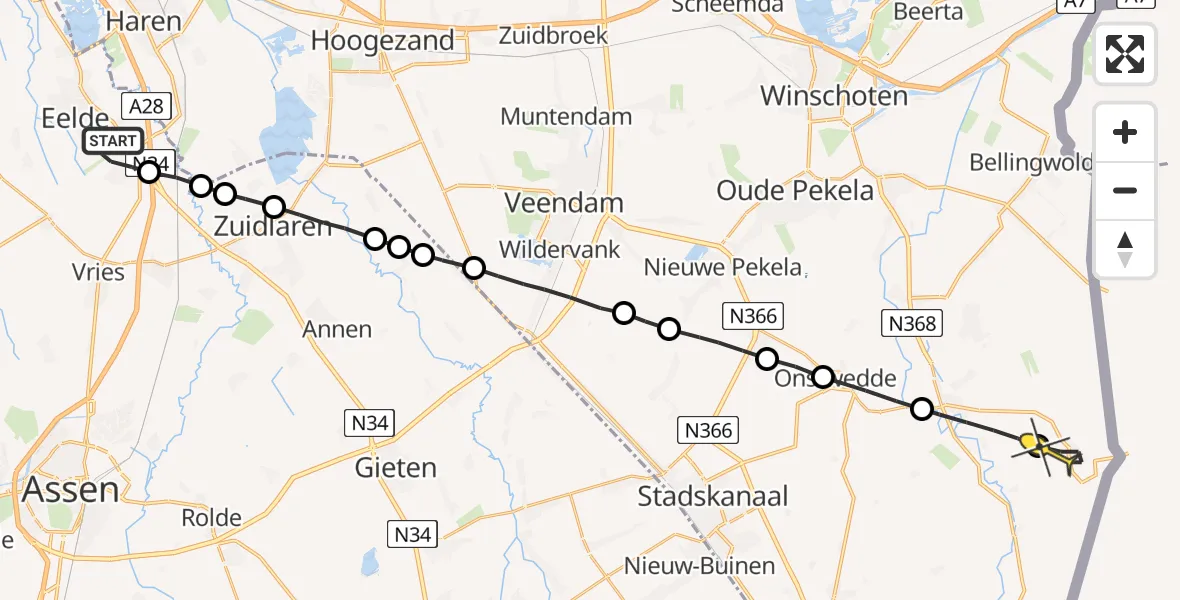 Routekaart van de vlucht: Lifeliner 4 naar Bourtange