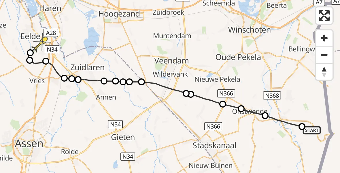 Routekaart van de vlucht: Lifeliner 4 naar Groningen Airport Eelde