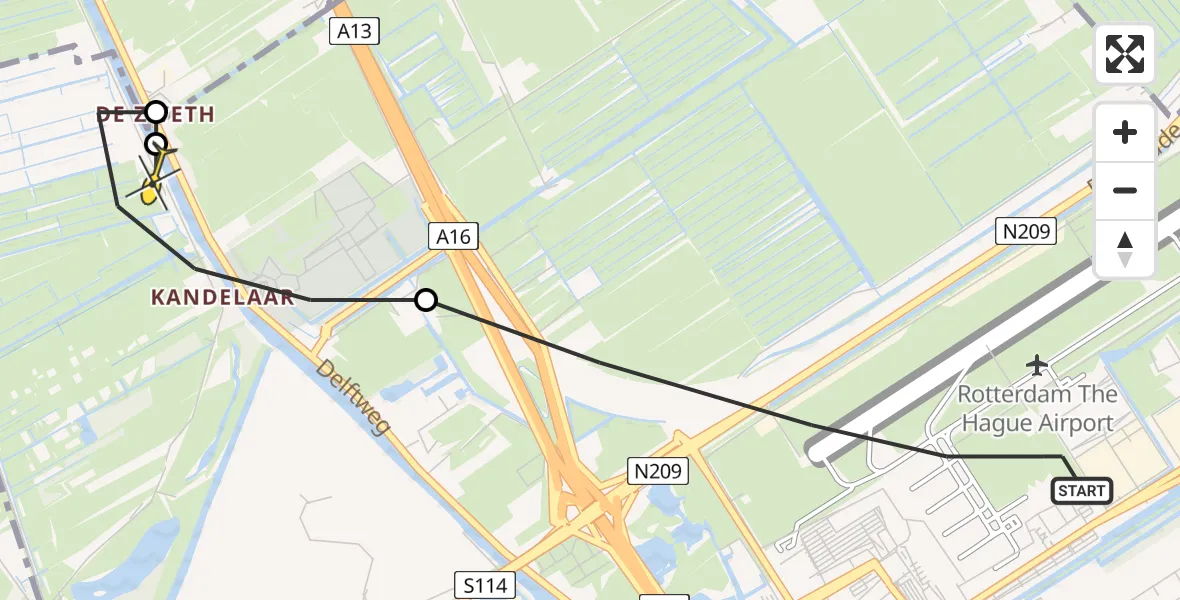 Routekaart van de vlucht: Lifeliner 2 naar Rotterdam