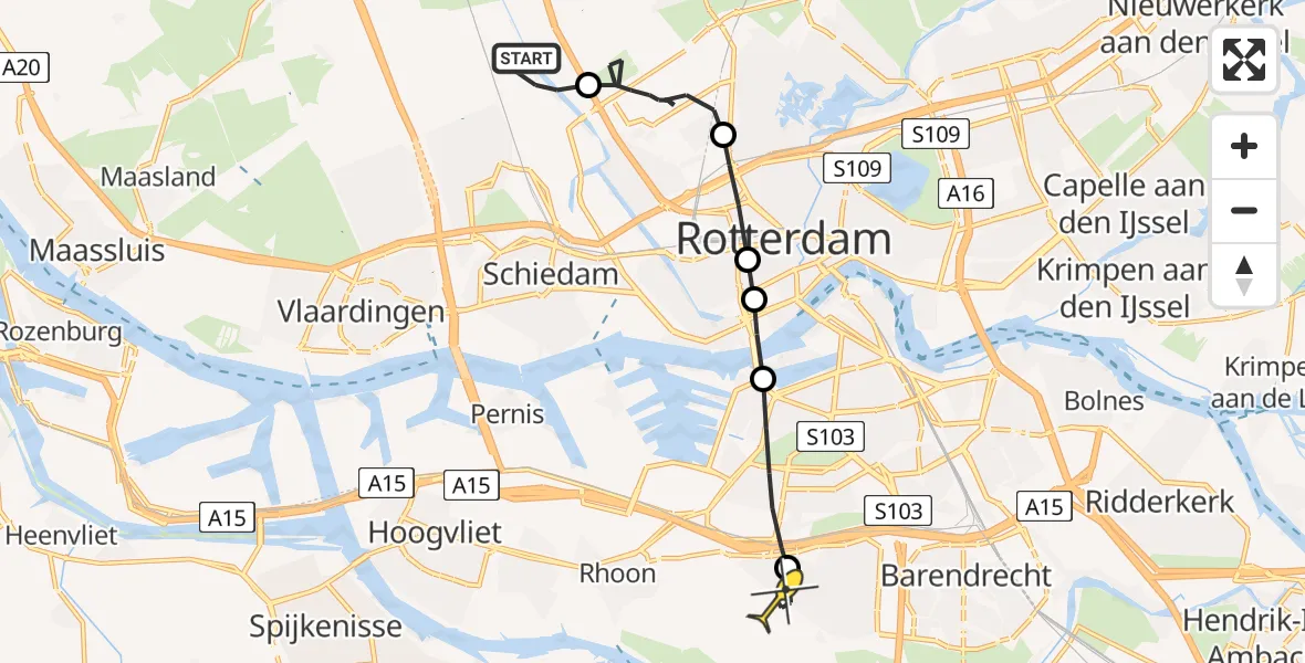 Routekaart van de vlucht: Lifeliner 2 naar Rhoon