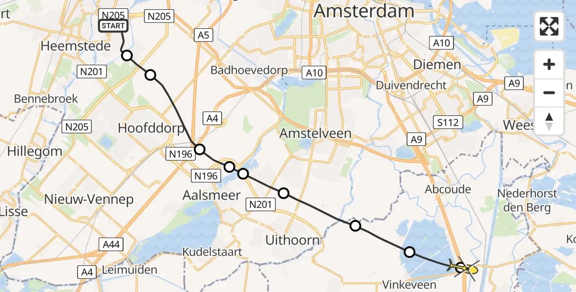Routekaart van de vlucht: Lifeliner 1 naar Loenersloot