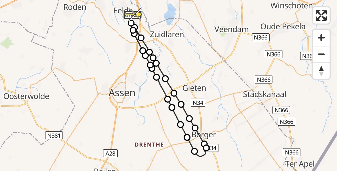 Routekaart van de vlucht: Lifeliner 4 naar Groningen Airport Eelde