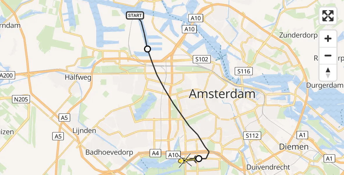 Routekaart van de vlucht: Lifeliner 1 naar VU Medisch Centrum Amsterdam