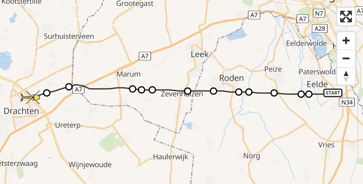 Routekaart van de vlucht: Lifeliner 4 naar Vliegveld Drachten