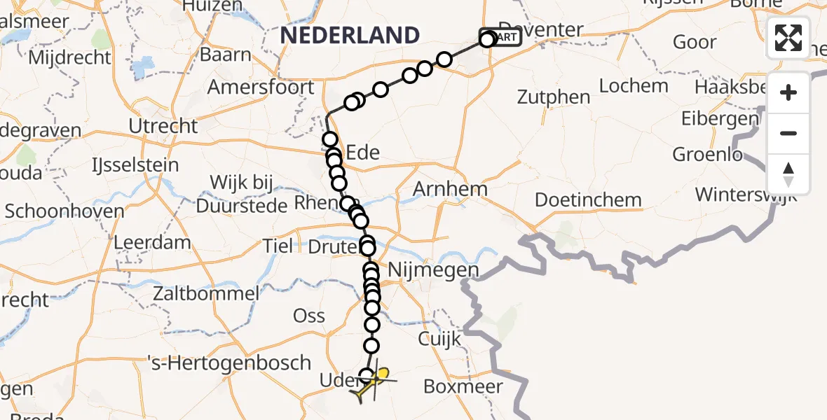 Routekaart van de vlucht: Lifeliner 3 naar Vliegbasis Volkel