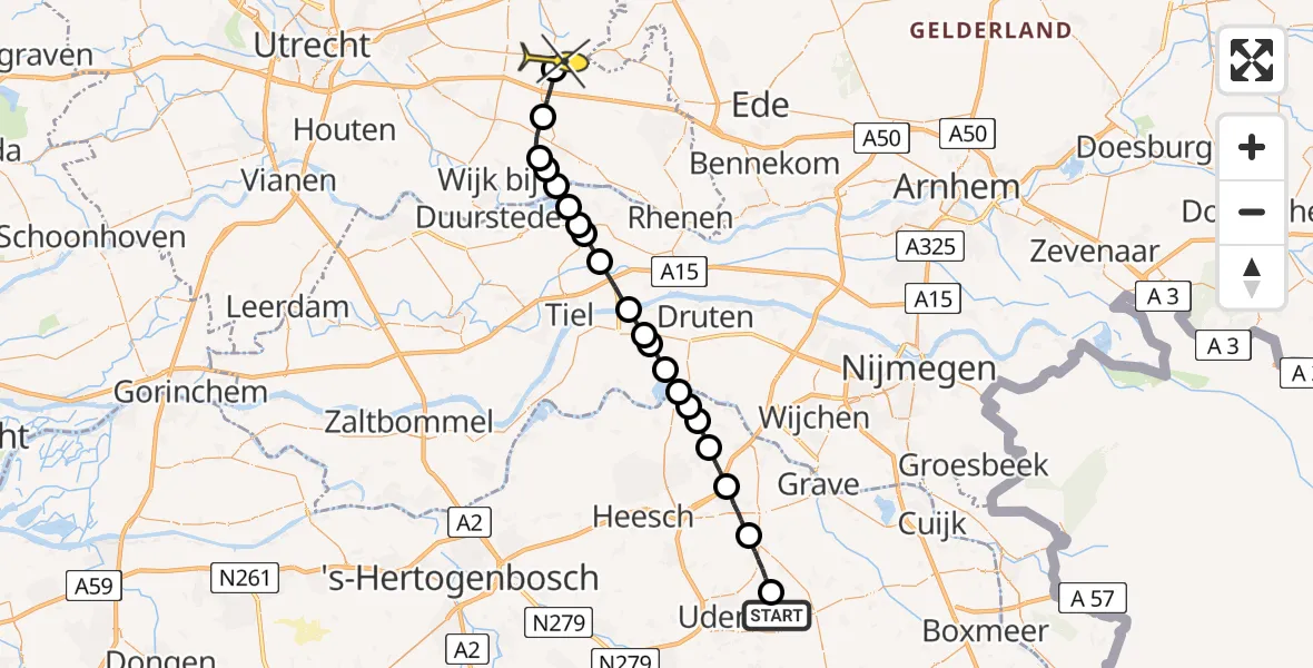 Routekaart van de vlucht: Lifeliner 3 naar Woudenberg