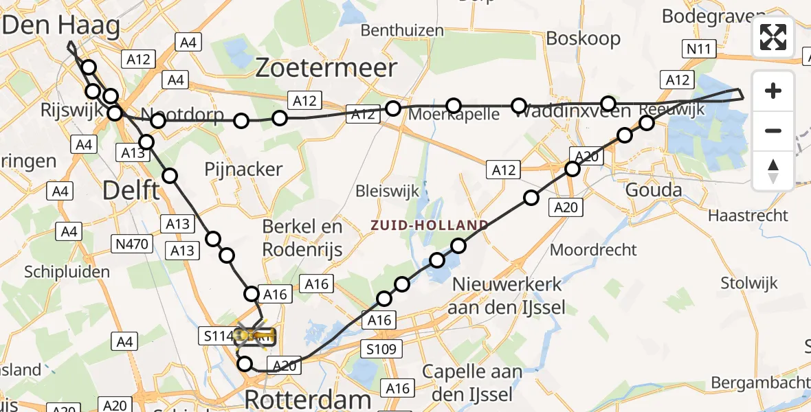 Vluchtroute Traumahelikopter Rotterdam The Hague Airport - Rotterdam The Hague Airport, 16 juni 2023, 14:44