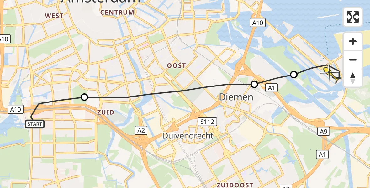 Routekaart van de vlucht: Lifeliner 1 naar Amsterdam