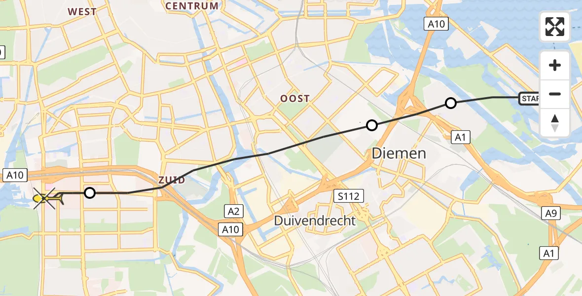 Routekaart van de vlucht: Lifeliner 1 naar VU Medisch Centrum Amsterdam