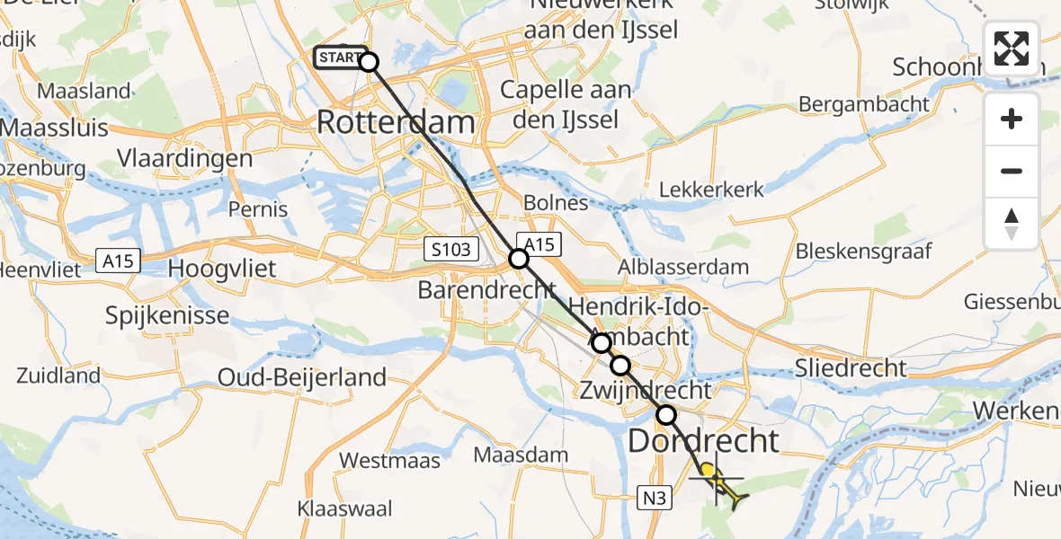 Routekaart van de vlucht: Lifeliner 2 naar Dordrecht