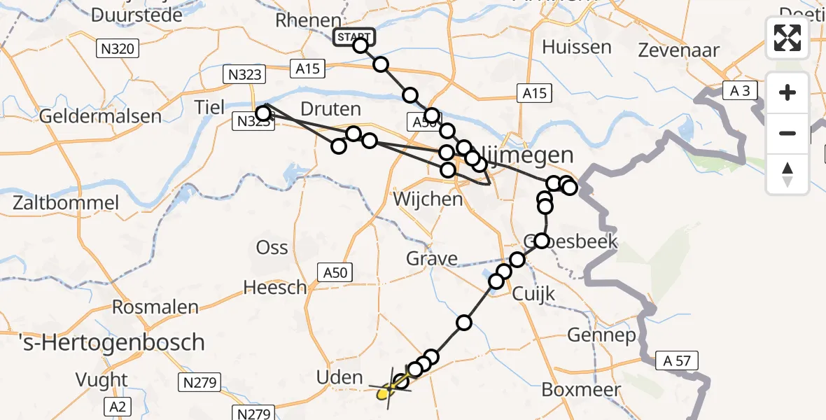 Routekaart van de vlucht: Politieheli naar Vliegbasis Volkel