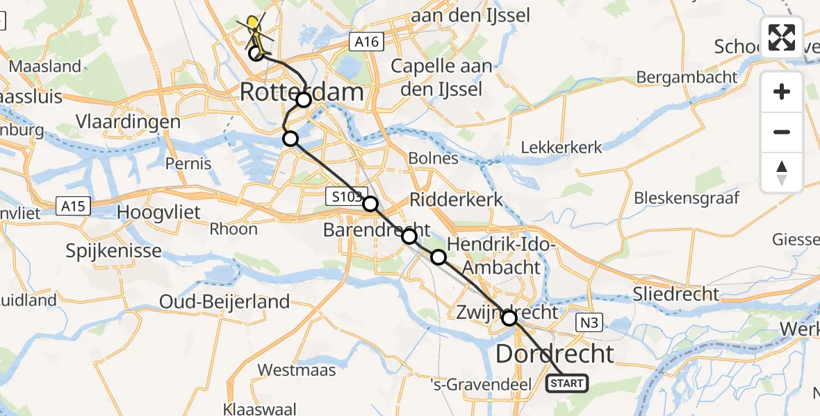 Routekaart van de vlucht: Lifeliner 2 naar Rotterdam The Hague Airport