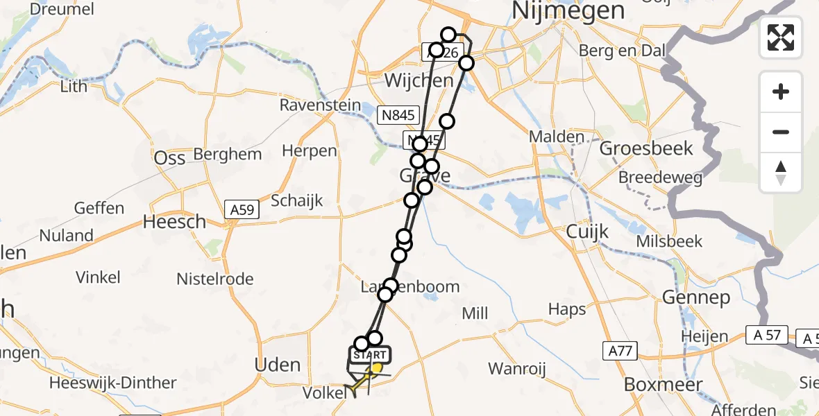 Routekaart van de vlucht: Lifeliner 3 naar Vliegbasis Volkel