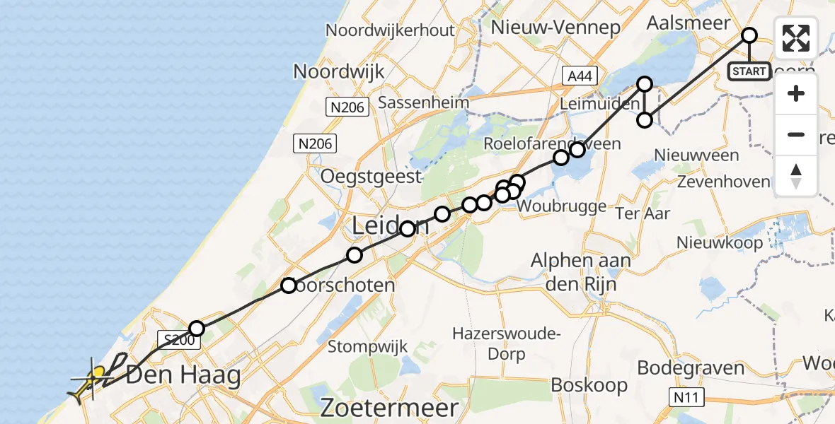 Routekaart van de vlucht: Politieheli naar Den Haag