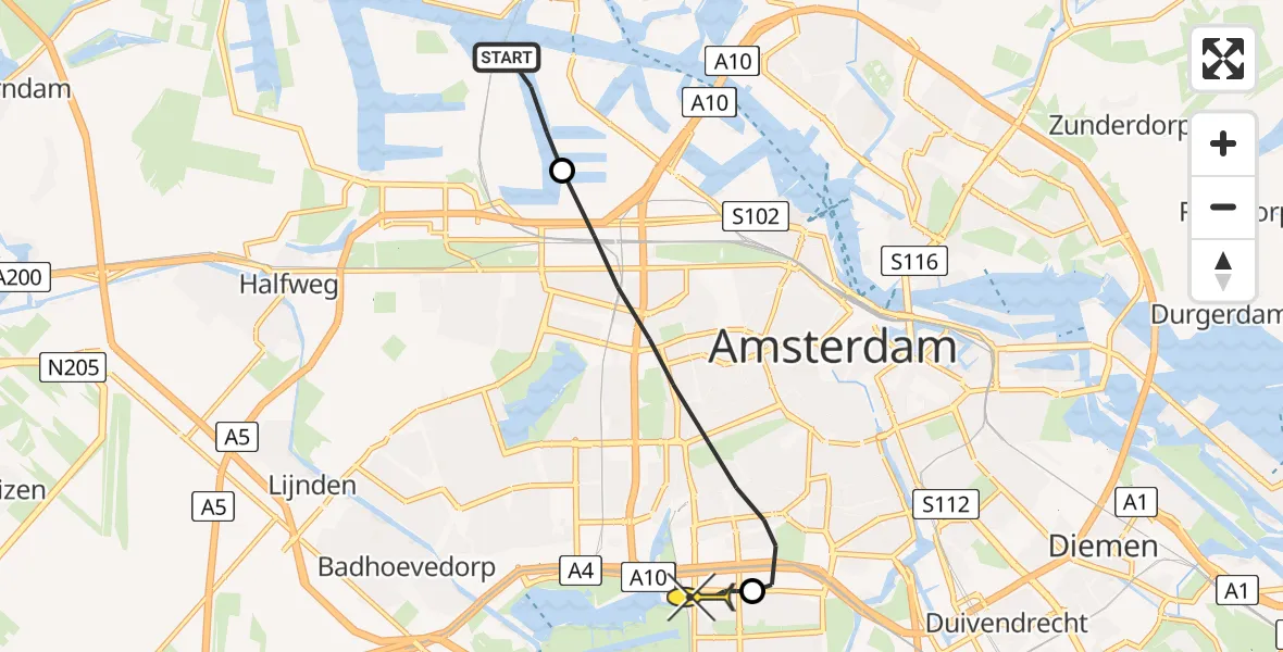 Routekaart van de vlucht: Lifeliner 1 naar VU Medisch Centrum Amsterdam