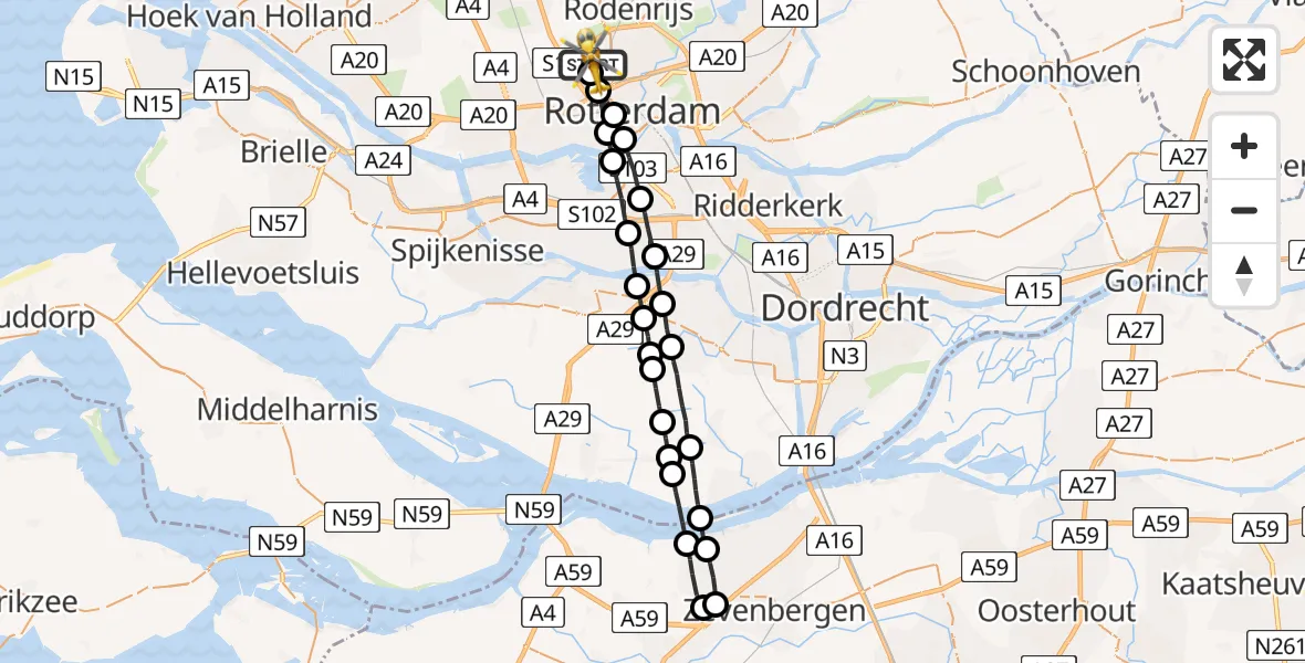 Vluchtroute Traumahelikopter Rotterdam The Hague Airport - Rotterdam The Hague Airport, 16 juni 2023, 17:32