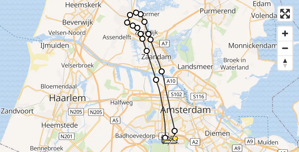 Routekaart van de vlucht: Lifeliner 1 naar VU Medisch Centrum Amsterdam