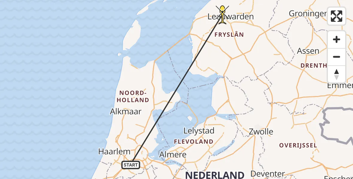 Vluchtroute Politiehelikopter van Schiphol naar Marsum