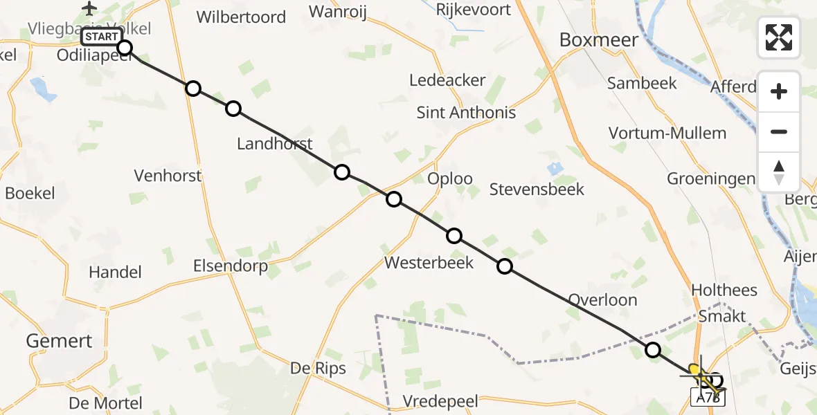 Routekaart van de vlucht: Lifeliner 3 naar Venray