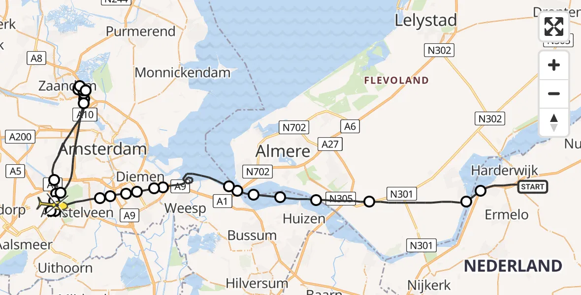 Routekaart van de vlucht: Politiehelikopter naar Schiphol
