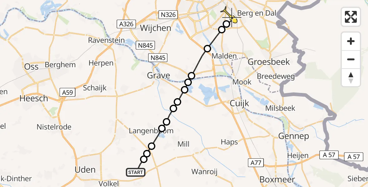 Routekaart van de vlucht: Lifeliner 2 naar Radboud Universitair Medisch Centrum