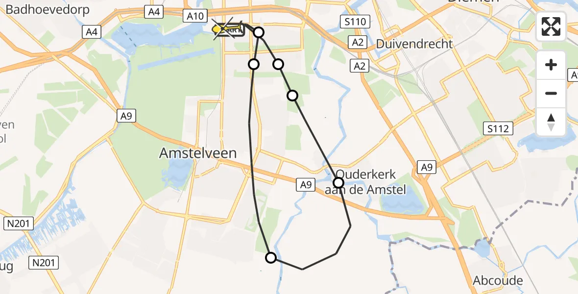 Routekaart van de vlucht: Lifeliner 1 naar VU Medisch Centrum Amsterdam