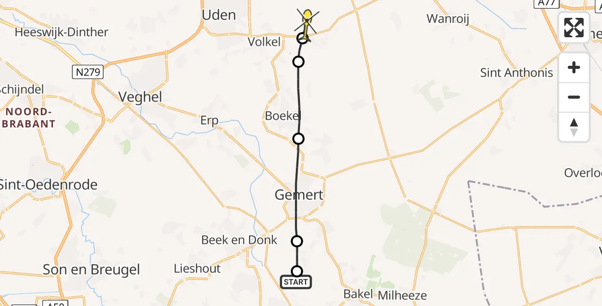 Routekaart van de vlucht: Lifeliner 3 naar Vliegbasis Volkel