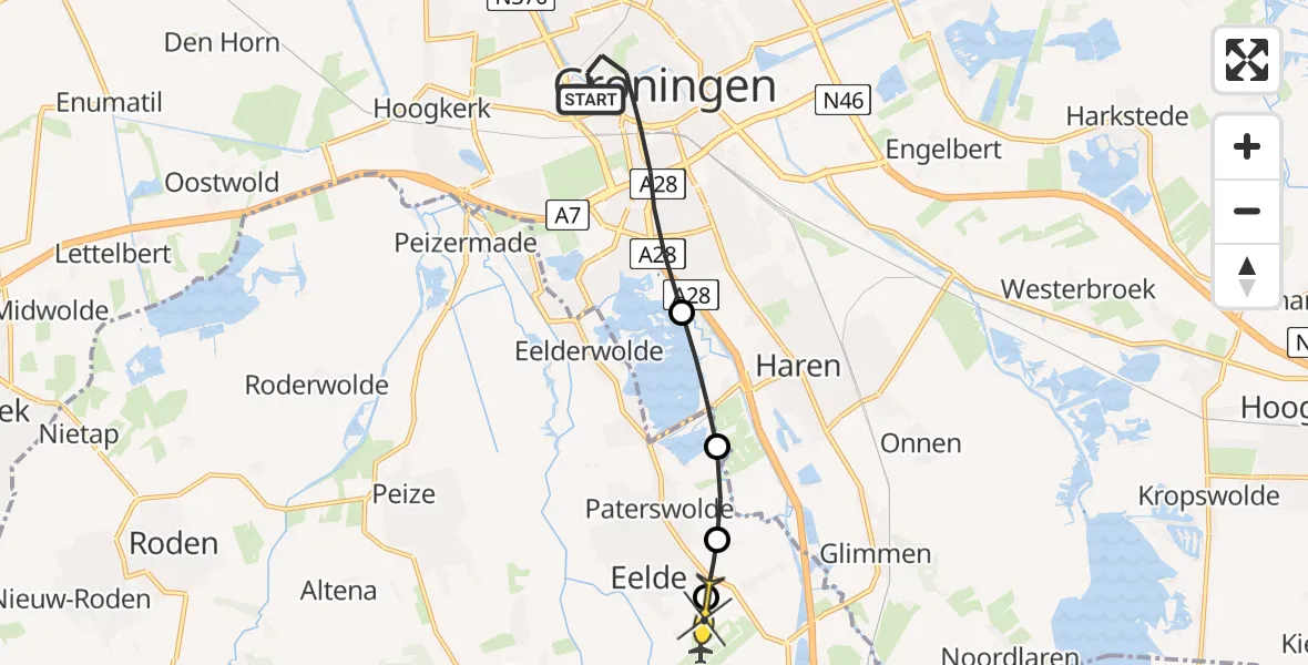 Routekaart van de vlucht: Lifeliner 4 naar Groningen Airport Eelde