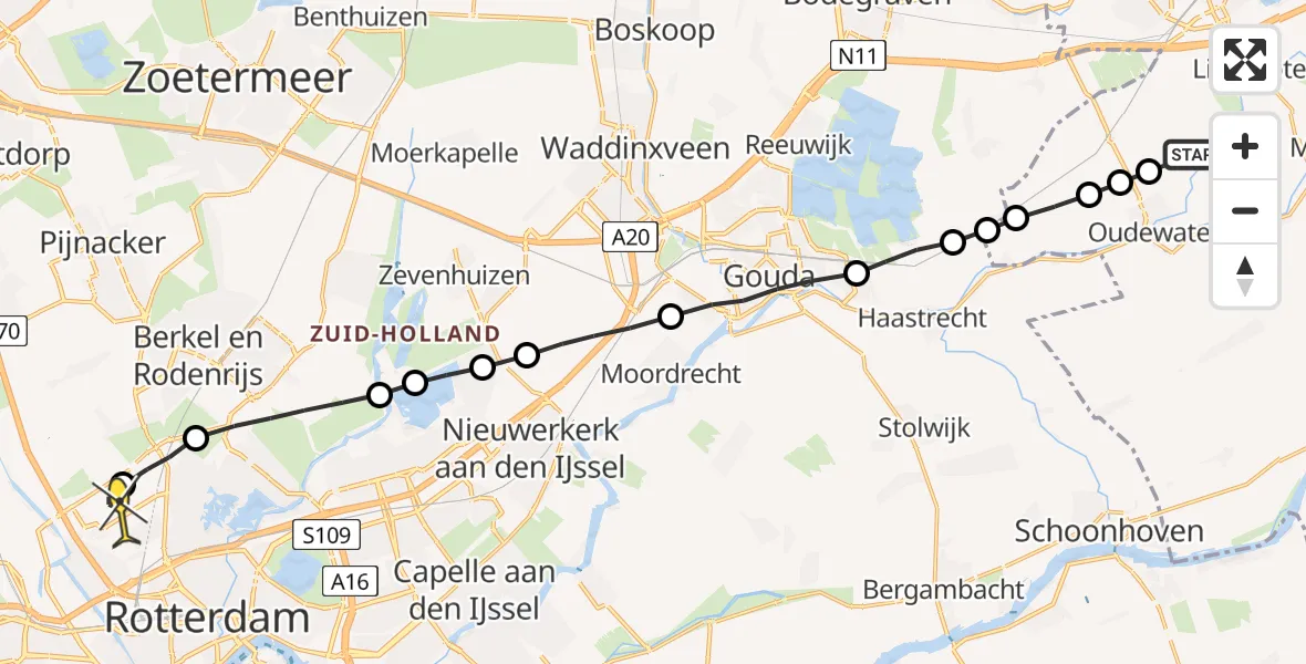 Routekaart van de vlucht: Lifeliner 2 naar Rotterdam The Hague Airport