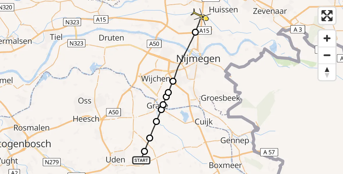Routekaart van de vlucht: Lifeliner 3 naar Elst