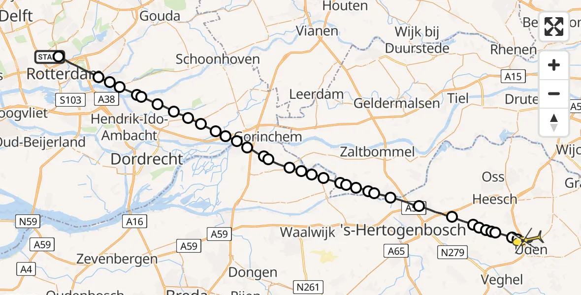 Routekaart van de vlucht: Lifeliner 2 naar Uden