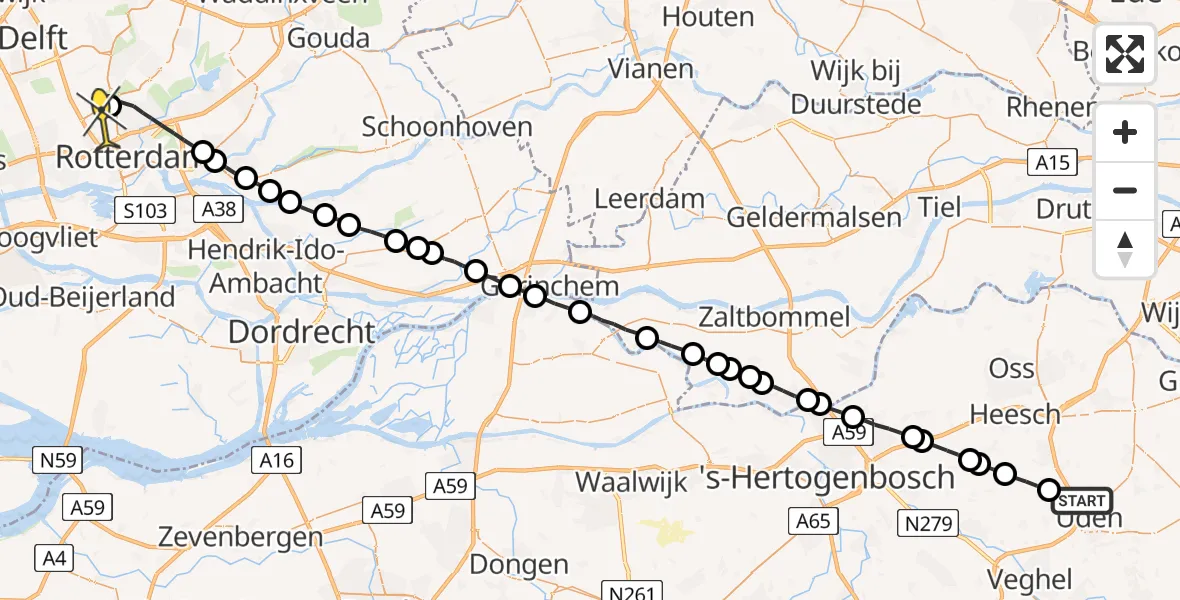 Routekaart van de vlucht: Lifeliner 2 naar Rotterdam The Hague Airport