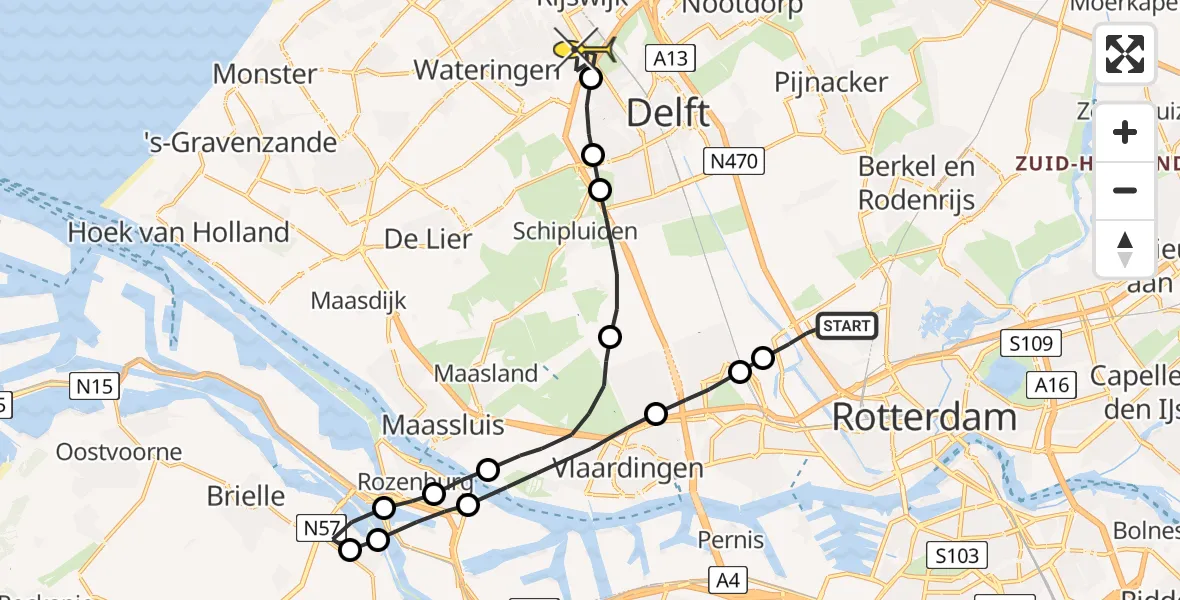 Routekaart van de vlucht: Lifeliner 2 naar Rijswijk